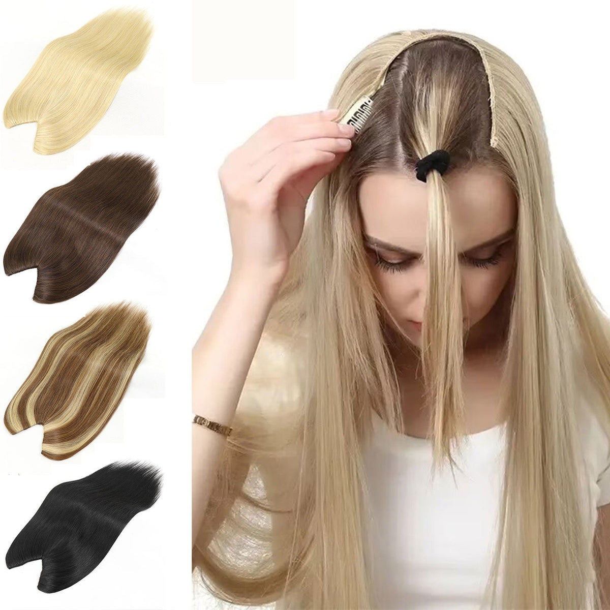 V Shape Clip In Human Hair Extensions Invisible Brown Blonde Highlight Toppers For Women Straight Brazilian Remy Hair 16Inch