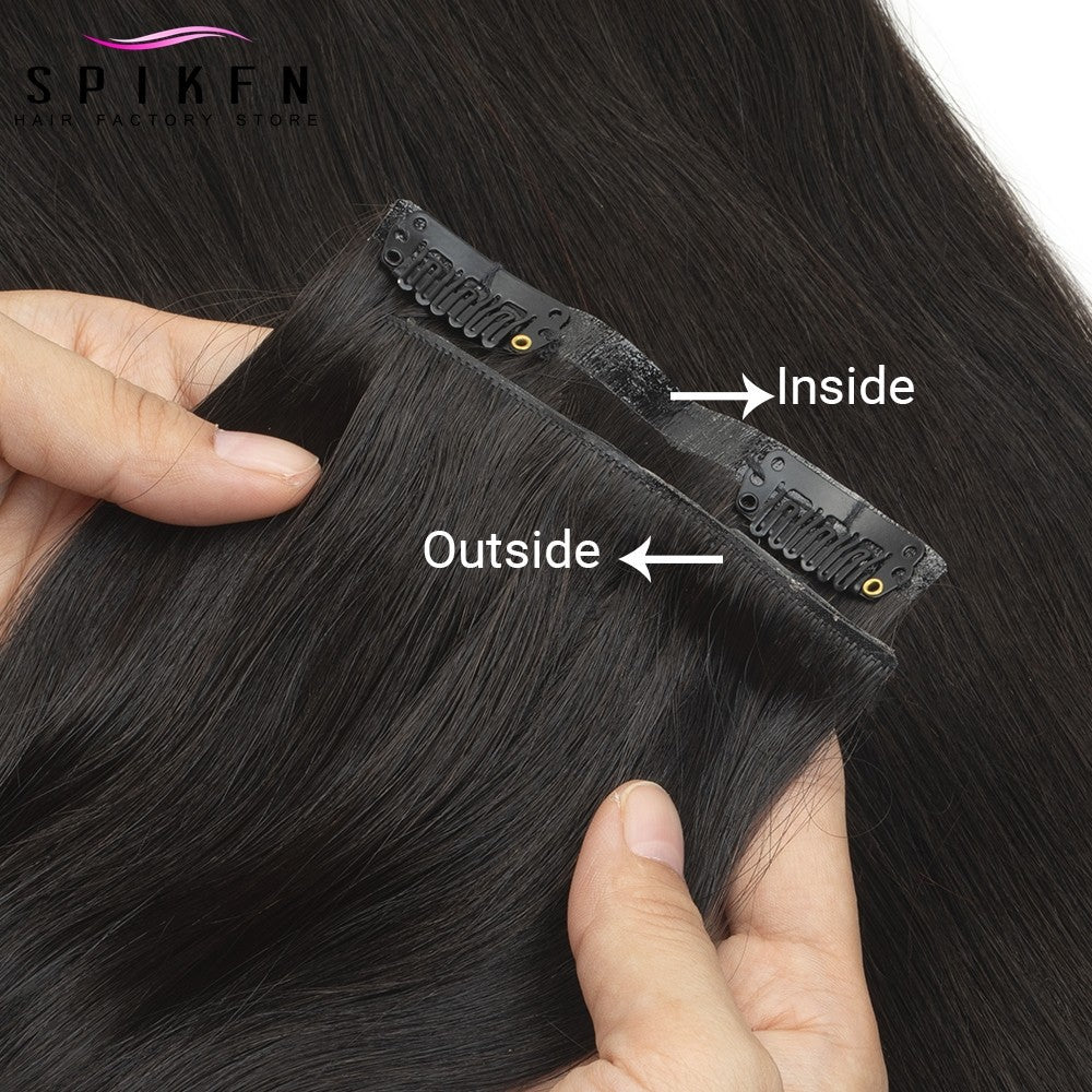 Invisible PU Clip ins Extensions 100-120g 7pcs/set Clip in Human Hair Chocolate Brown Straight Machine Remy Hair Pieces Clip On