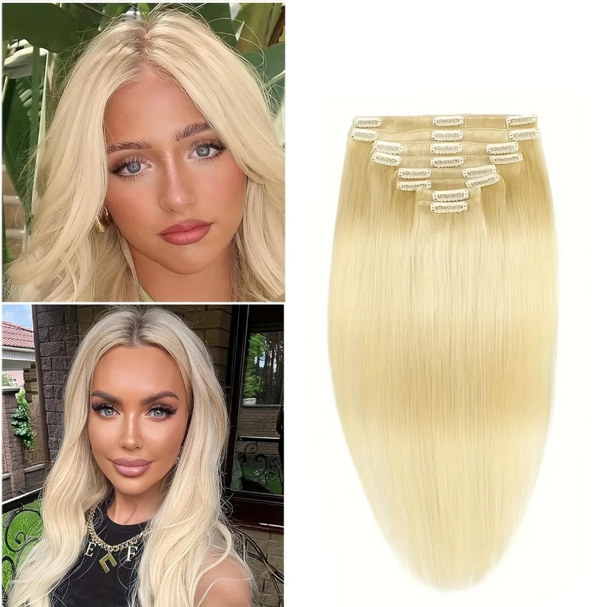 Clip In Hair Extensions Real Human Hair Blonde Clip In Extensions 8pcs Double Weft Hair Extensions End Human Hair #613