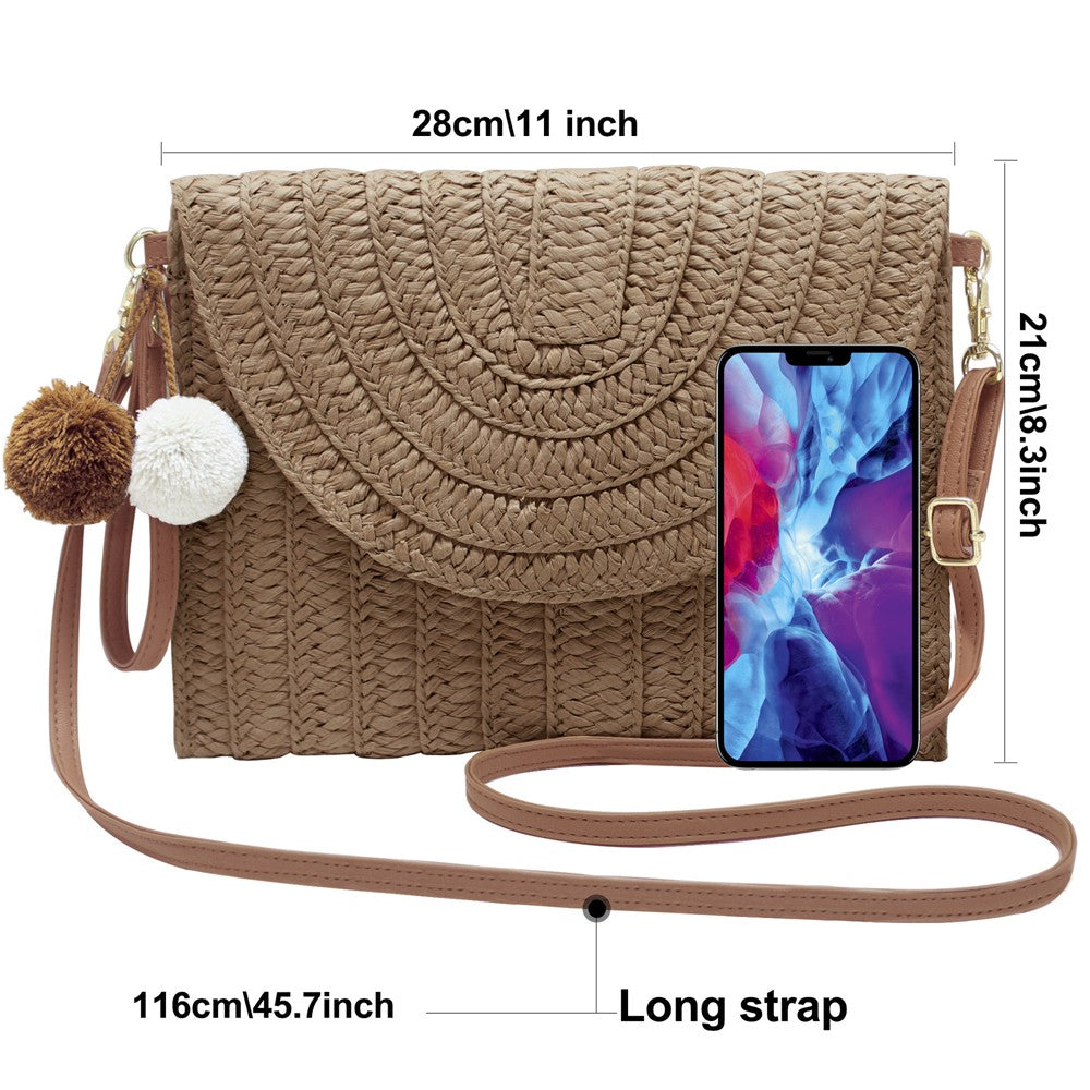 Handmade Ladies Straw Woven Bags Women Summer Holiday Beach Casual Clutch Purse Elegant Shoulder Handbag Raffia Envelope Wallets