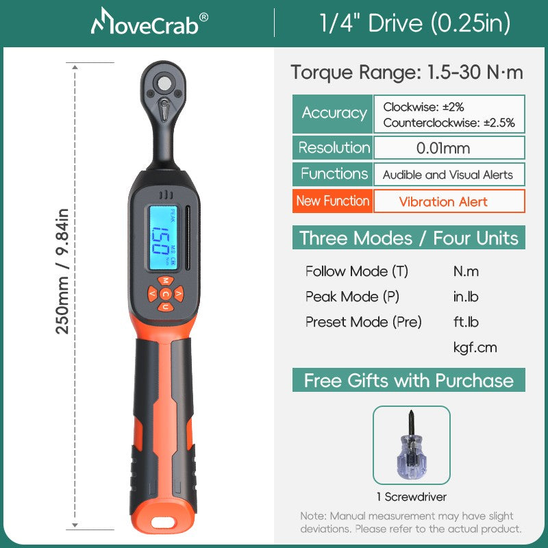 MOVECRAB Digital Torque Wrench 1.5-340N.m with Preset Values 2% Accuracy Buzzer and LED Flash Notification