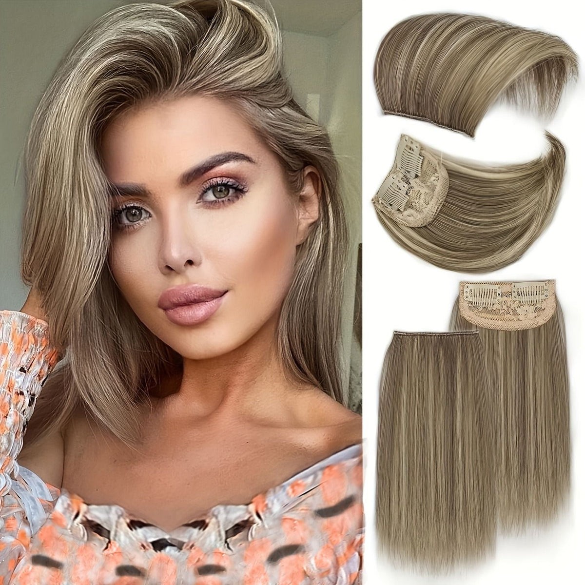 4pcs Synthetic Hair Toppers For Women - Short Thick Hairpieces With Invisible Clips - Hair Extension For Thinning Hair Adding Vo