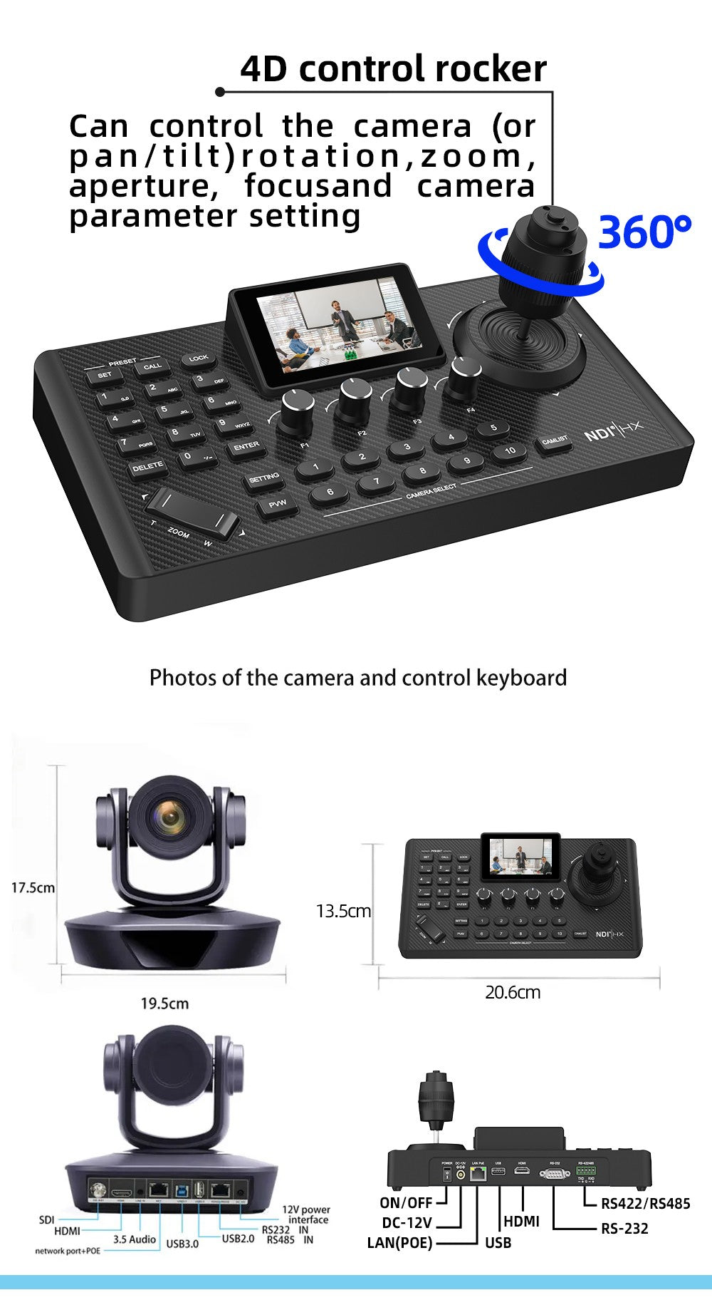Video Conference Camera Kit 4K PTZ Camera 20X Zoom NDI SDI HDMI IP USB Church live broadcast NDI PTZ camera Controller 1-8pcs