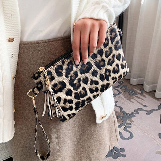 Women Handbag Clutch Leopard Print Cow Print Small Bag Purse Party Large Capacity Envelope Wristlet Bag PU Briefcase