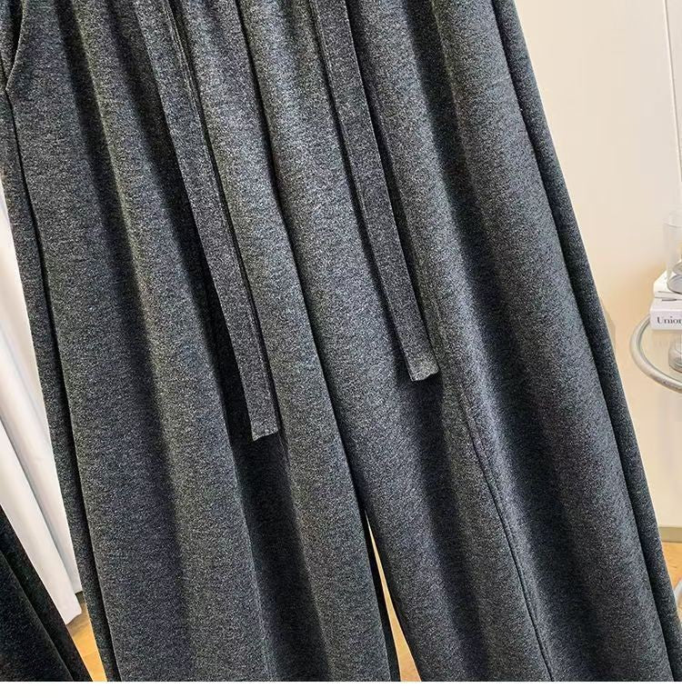 2025 Autumn Winter New All-match Fashionable Solid Color Elastic Waist Wide Leg Pants Women Clothes Casual Drawstring Trousers