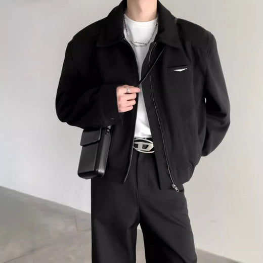 Short Jacket Men's Autumn Winter Handsome American Shoulder Pad Coat High-end Lapel Baseball Uniform