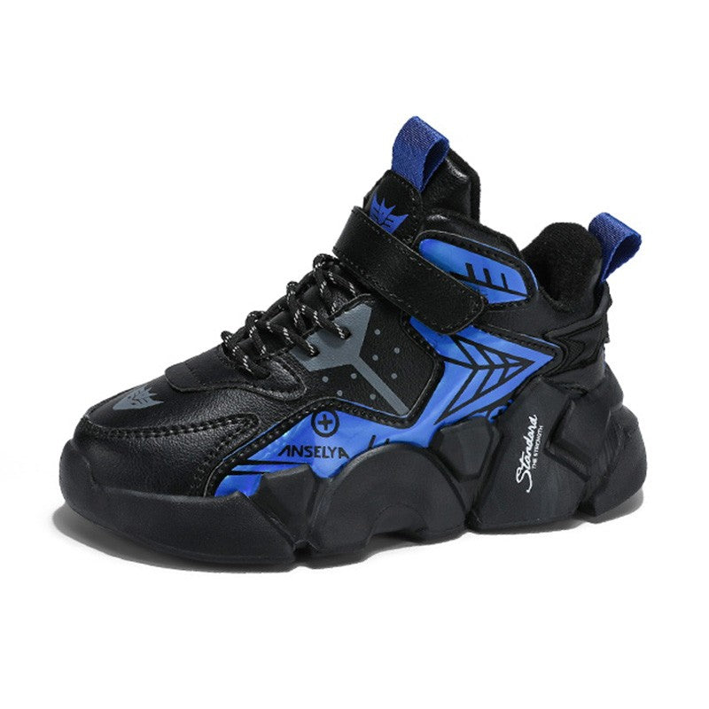 Winter Children's Fashion Sports Shoes Leather Boys' Running Sneakers Flat Casual Walking Shoes Warm Lightweight Outdoor Boots