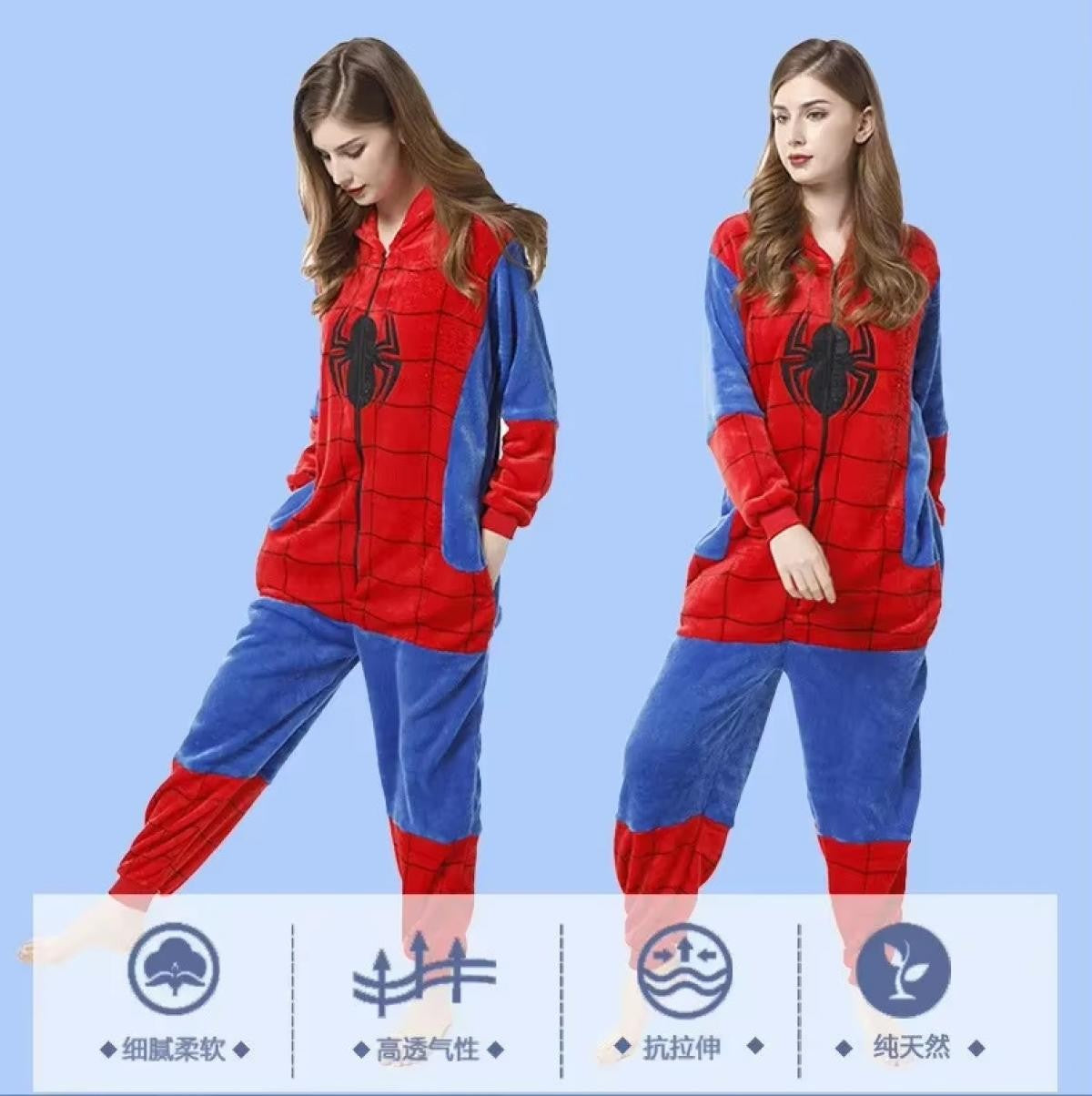 Spider Plush Onesie Pajamas for Adults Winter Fleece Sleepwear Cool Superhero Costume Birthday Christmas Gift