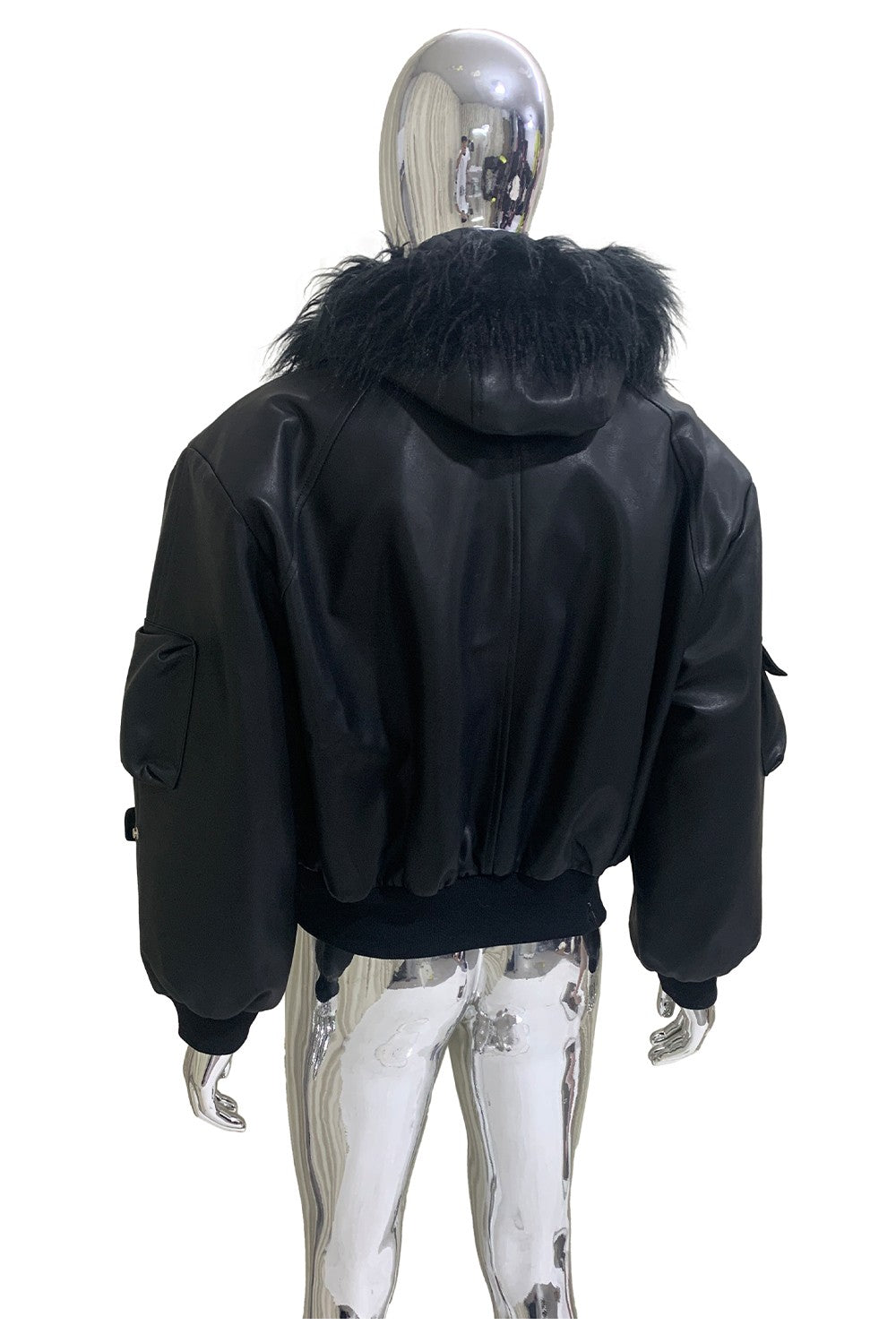 Mauroicardi Autumn Winter Short Oversized Black Warm Pu Leather Jacket Men with Faux Fur Trim Hood Loose Casual Korean Fashion