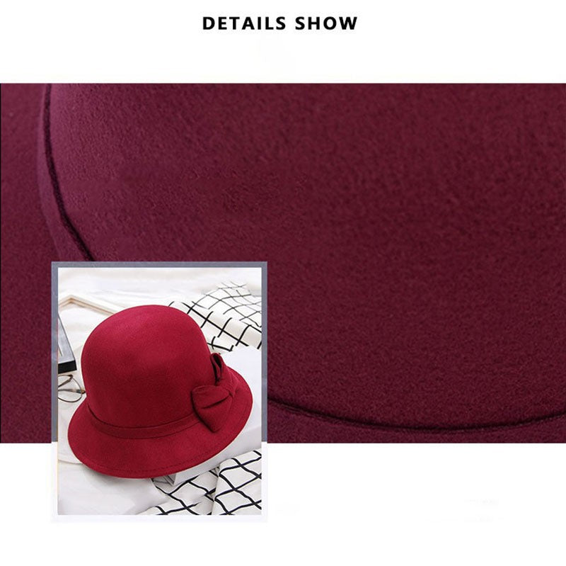 2022 Autumn Winter Fedoras Women Hat Elegant Vintage Bowknot Wool Ladies Hat Dome Felt Wedding Church Jazz Cap Female Bow Bowler