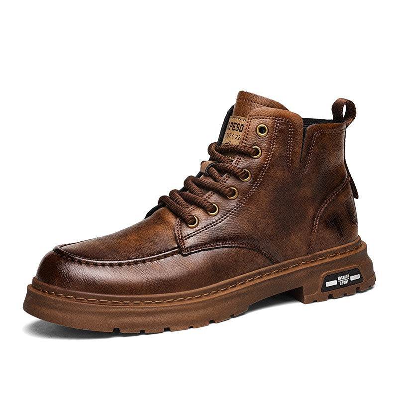 Hot Sale Brown Men's Boots Comfort Outdoor Men Motorcycle Boots Casual Lace-Up Ankle Boots Man Platform Boots botas para hombre