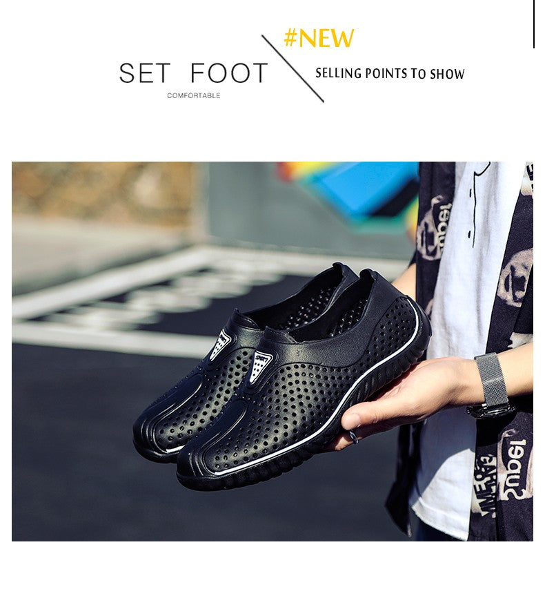 2025 Breathable Summer Men Slippers Outdoor Water Shoes Hollow Ultra Light Beach Shoes Casual Men Sandals Black Garden Shoes
