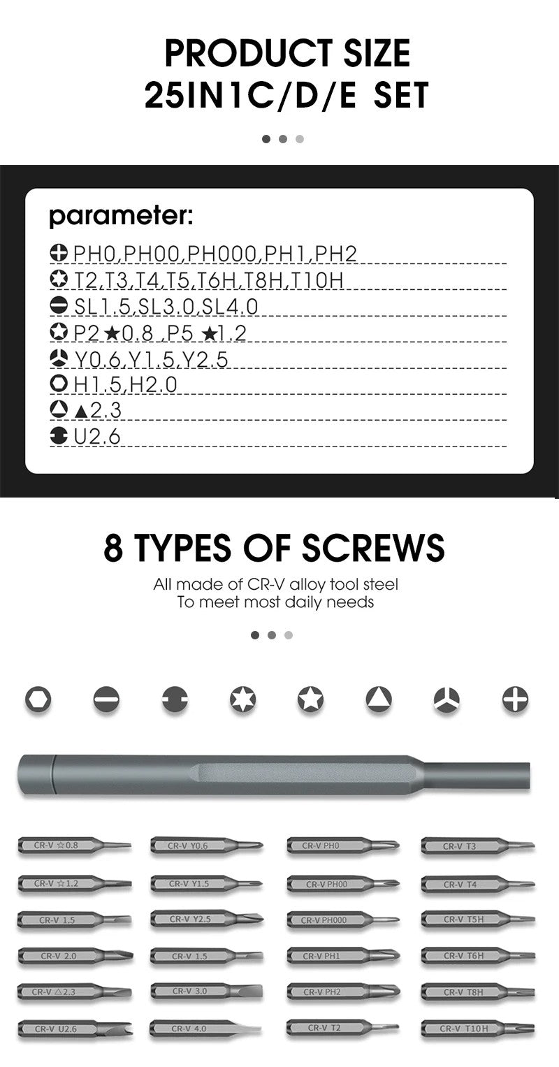 26 in 1 Precision Screwdriver Set Magnetic Screw Driver Bits Multifunctional Mini Repair Tool for iPhone Watch Xiaomi Glasses PC