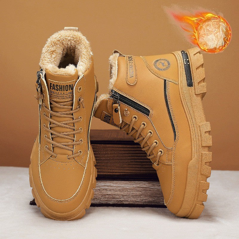 New winter plush thick warm men's cotton shoes trendy outdoor high top male snow boots