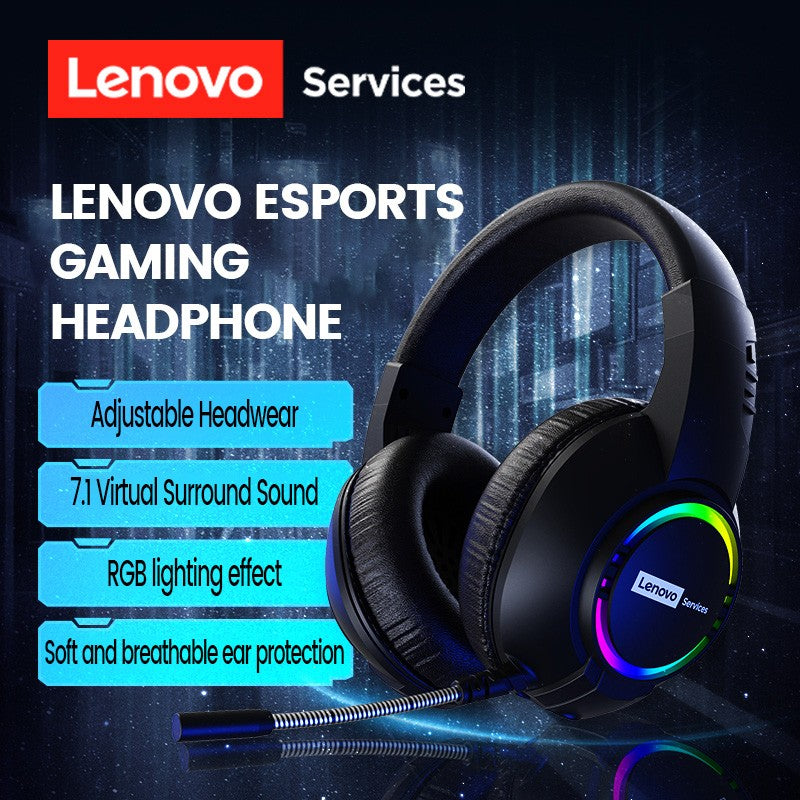 Lenovo E08 Wired Gaming Headphone with Microphone RGB Light Computer Laptop 7.1 Virtual Surround Sound Effects E-sports Headset
