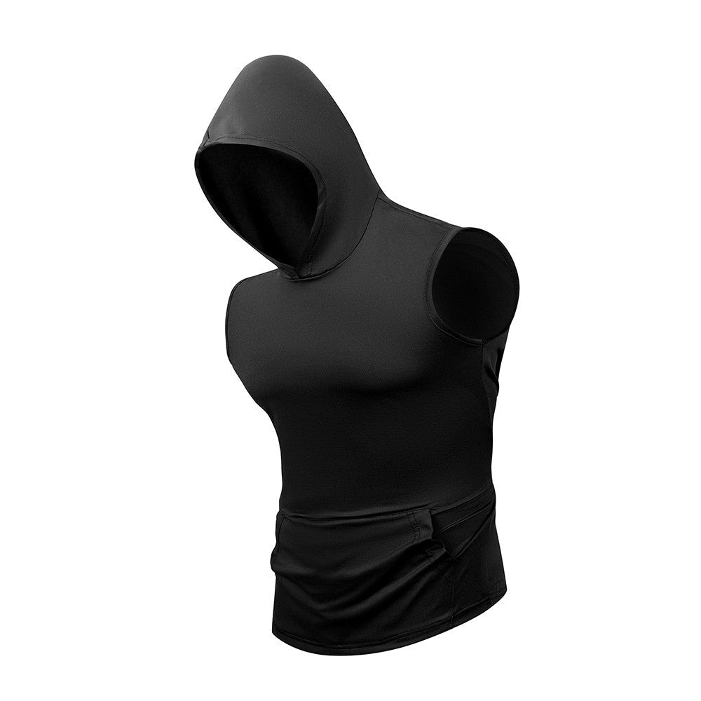 Men's Quick Dry Vest with Hoodies Solid Color GYM Tank Top Tees Summer Men's Sleeveless Pullover Fitness Swimming Running Shirt