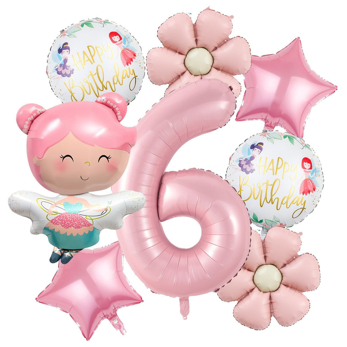 Cute Butterfly Fairy Theme Princess Birthday Foil Balloons Pink Wing Fairy Rainbow Balloons 4th Birthday Party Decorats