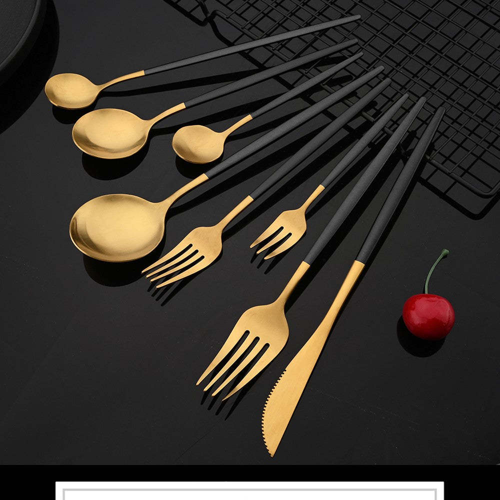 Tableware Stainless Steel Black Gold Flatware Cutlery Set Dinnerware Dinner Knife Coffee Spoon Fork Salad Fork Spoon Silverware