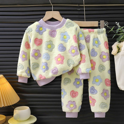 Autumn Winter Sleepwear Flannel Pajamas For Girls Boys Long Sleeve Tops+Pants Suits Fashion Home Clothing Baby Kid Sleep Costume