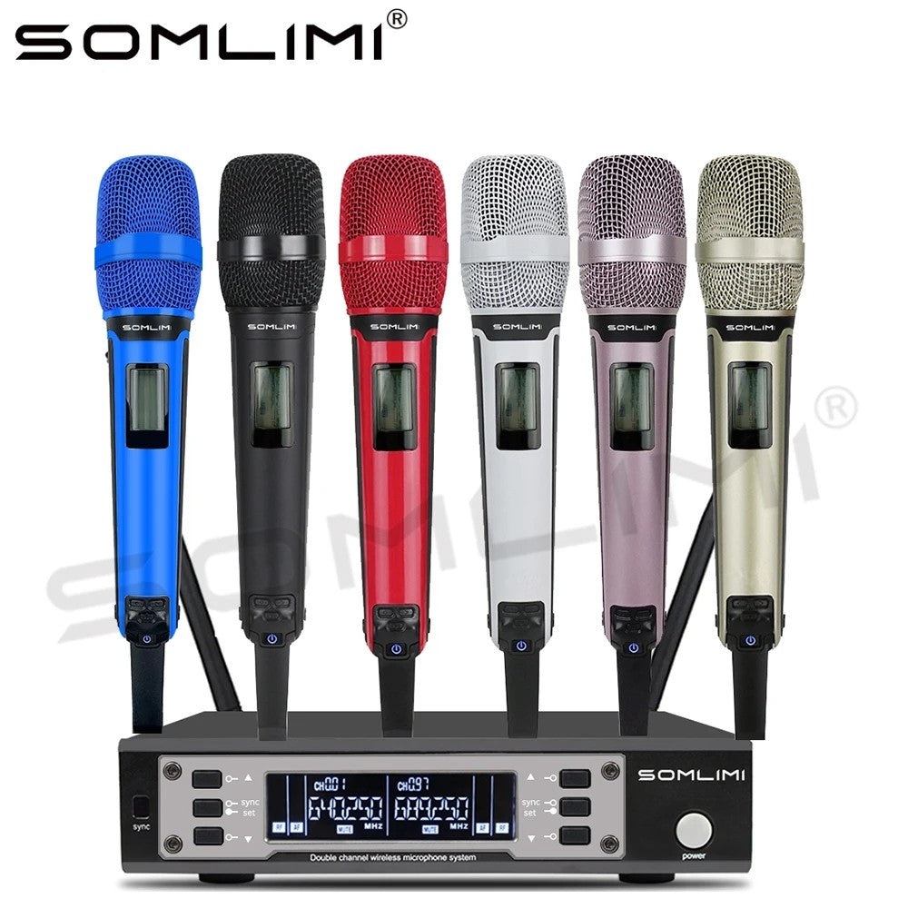 SOMLIMI EW135G4 UHF Dual Channels Profession Wireless Microphone System Stage Performance Dynamic Long Distance Metal Handheld