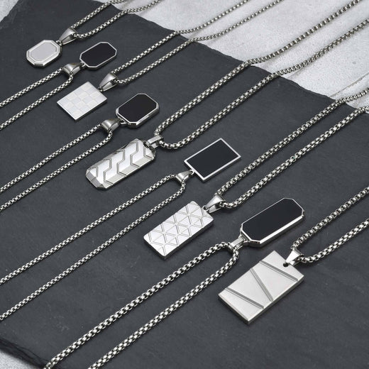 Vnox Small Dogtags Pendant Necklaces for Men Boys,Black Silver Color Stainless Steel Military Dog Tag with Box Chain Gift to Him