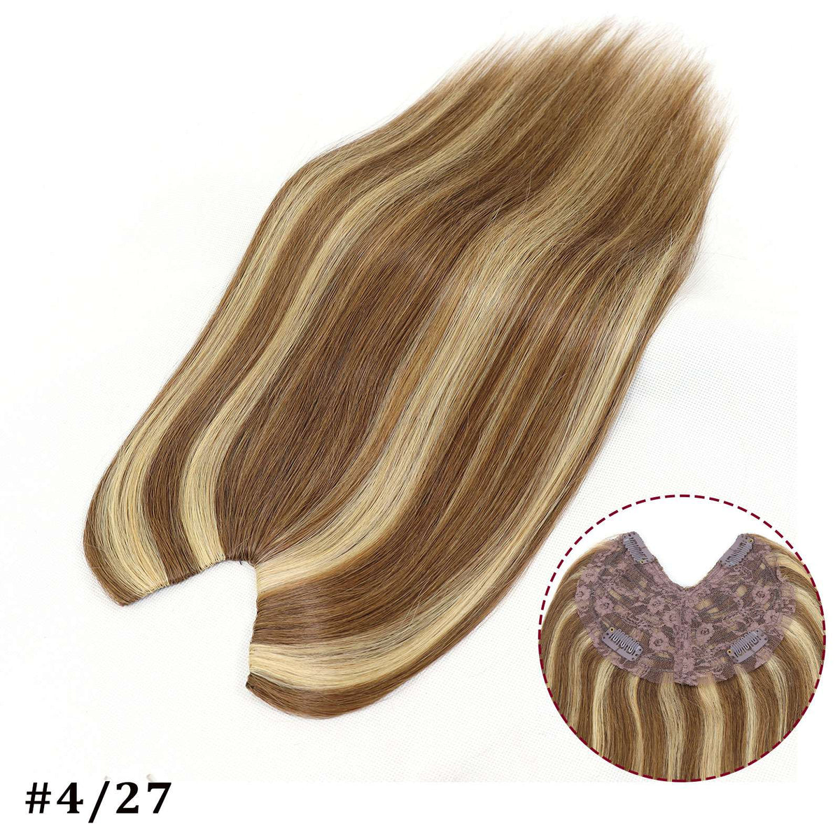 V Shape Clip In Human Hair Extensions Invisible Brown Blonde Highlight Toppers For Women Straight Brazilian Remy Hair 16Inch