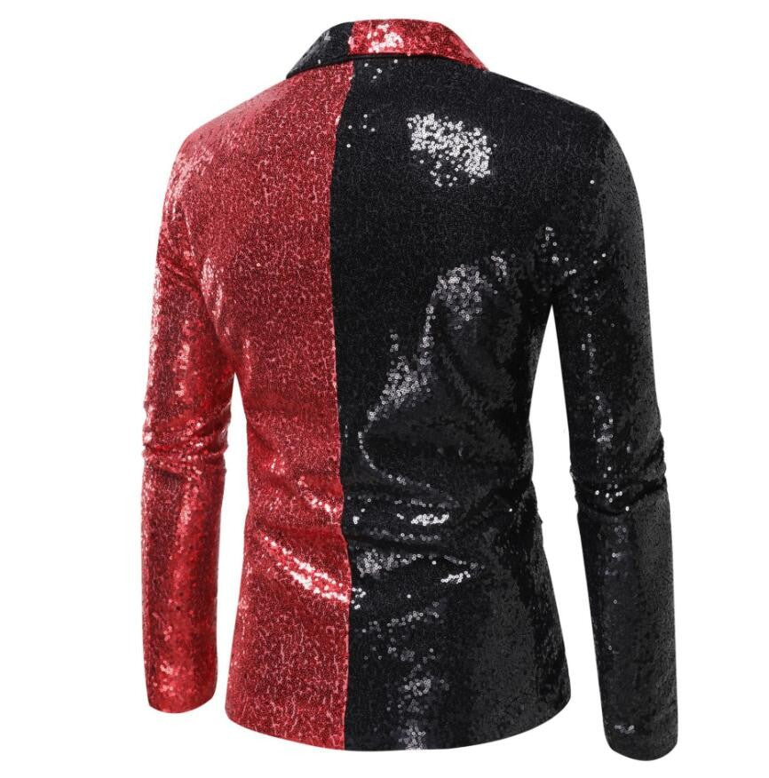 Shiny Gold Sequins Blazer for Men's New Slim Fitting Splicing Men's Suit Night Club Party DJ Stage Singer Dance Show Dress Homme
