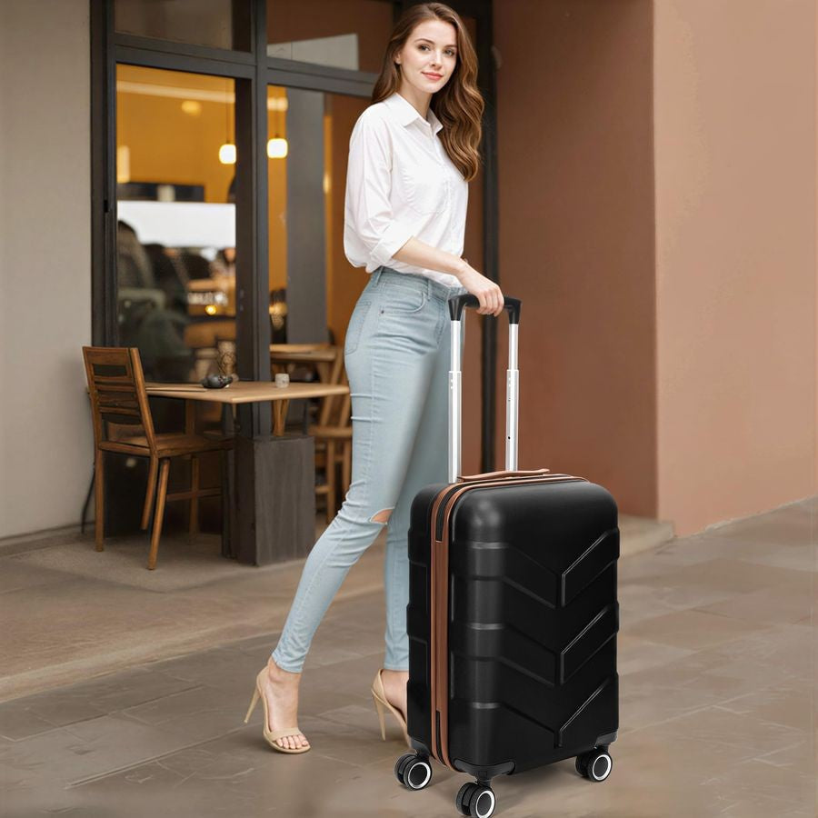 Carry On Luggage 22x14x9 Airline Approved with Spinner Wheels, Lightweight 20inch CarryOn Suitcase for Men amp Women, Black