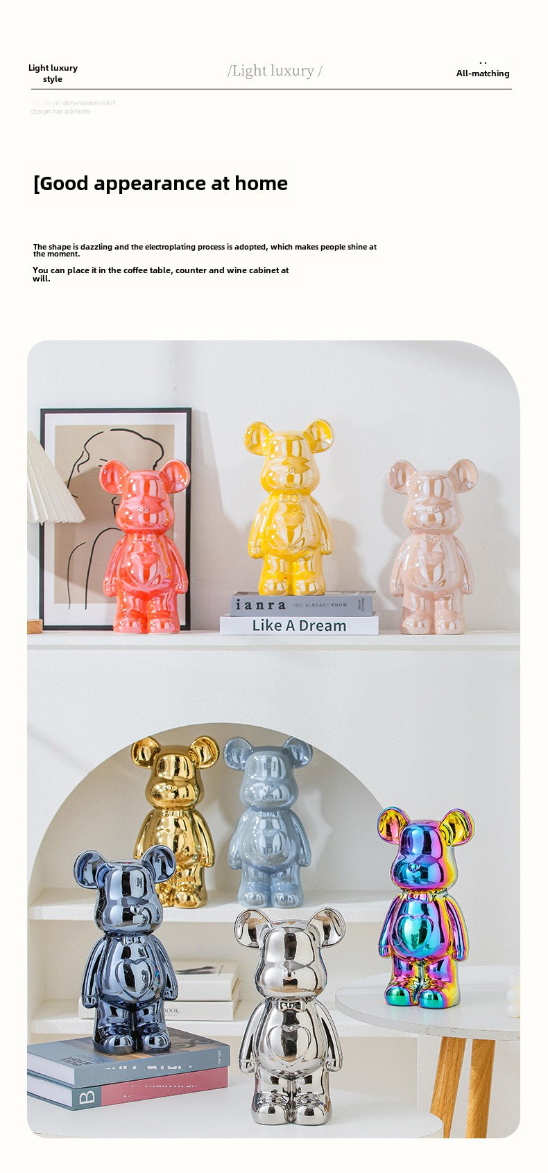 17/27/cm Aesthetic Bear brick Ceramic Staute Teddy Bear decor action figure Sculptures Ornament for room Home Decoration Crafts
