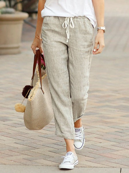 Elegant Solid Drawstring Straight Pants Fashion Autumn Cotton Women's Pants Y2K Casual Pants Female Loose Fashion Elegant Bottom