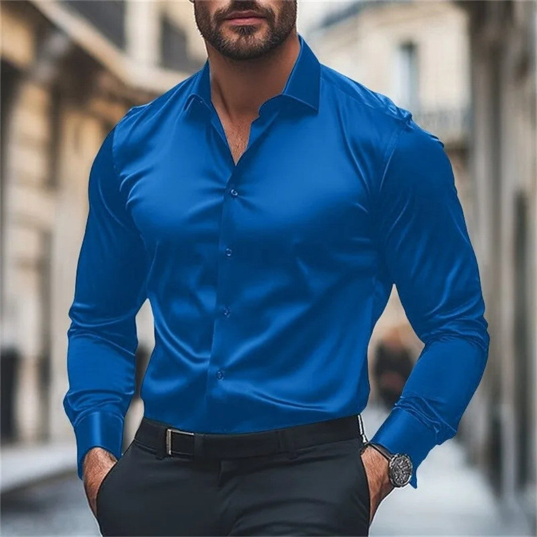 New men's shirt, brand new and genuine, uniform color, long sleeves, elastic fabric, multiple colors available for selection, su