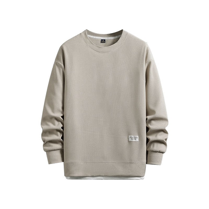 High-end Quality Waffle Fabric Round Neck T Shirts Long Sleeved 2023 Spring Autumn Casual All-match T-shirt Fashion Men Clothing