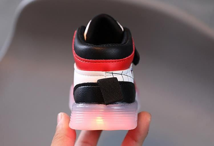 Disney Children's Sneakers Boys Girls Spiderman Led Light Sport Shoes Student Shoes Hook Anti-slip Kids Outdoor Basket Shoes