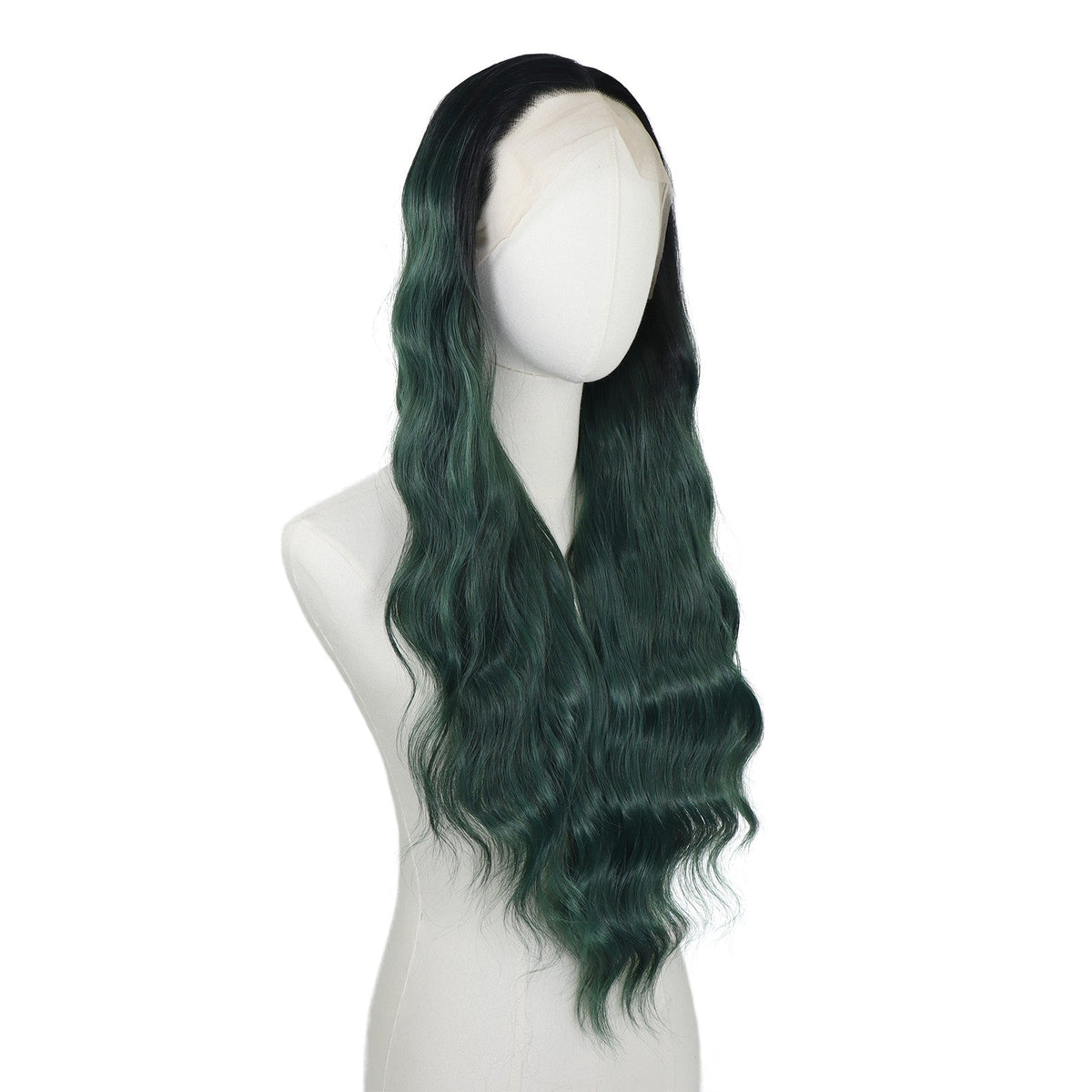 Ombre Dark Green Wavy Synthetic Wigs Dark Roots Cosplay 13x4 Lace Front Green Wig For Women Pre Plucked Natural Hairline