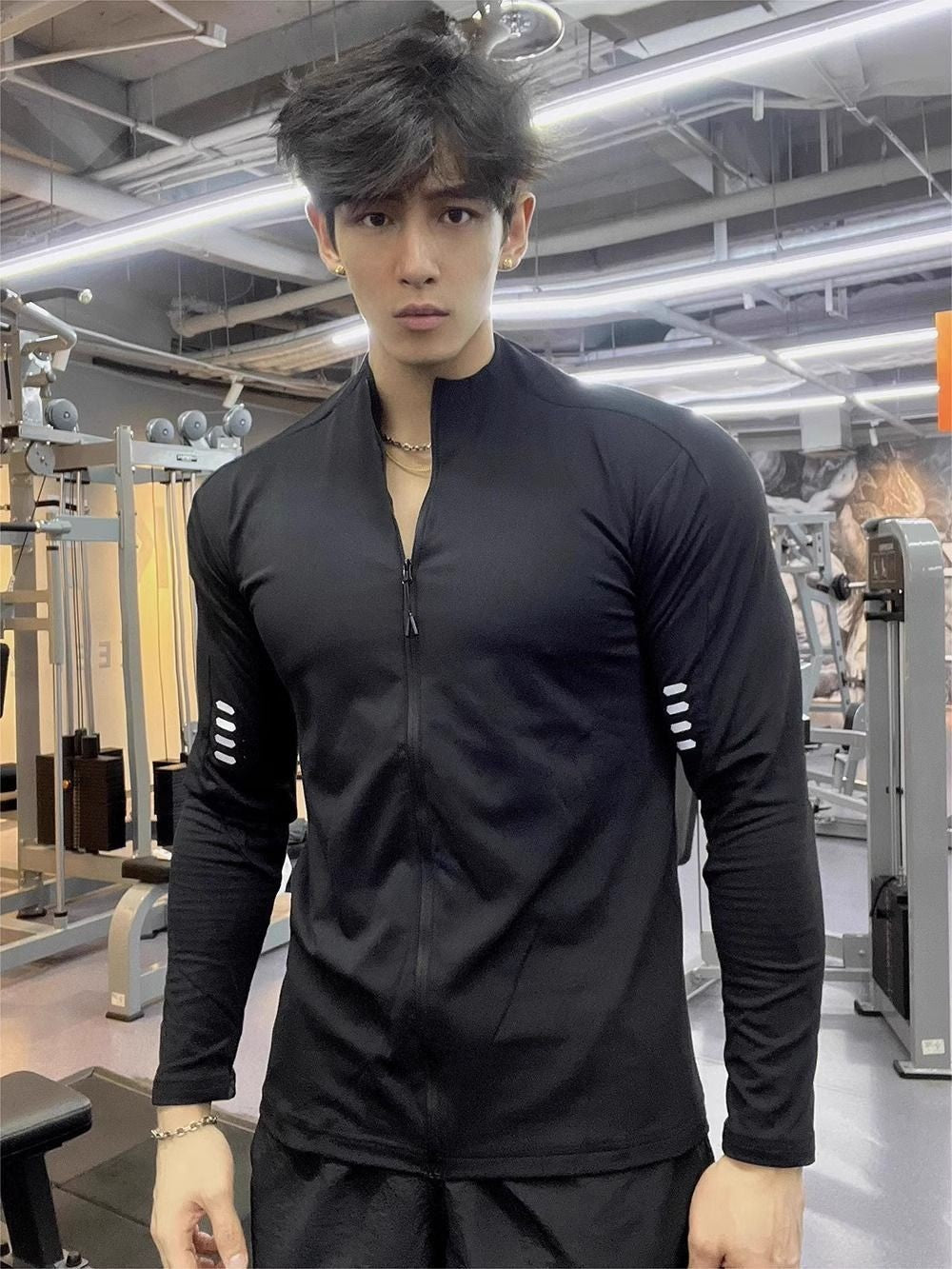 Men's American Long - sleeve Fitness Outerwear for Cycling, Running, Training – Quick - dry, Slim - fit, Elastic
