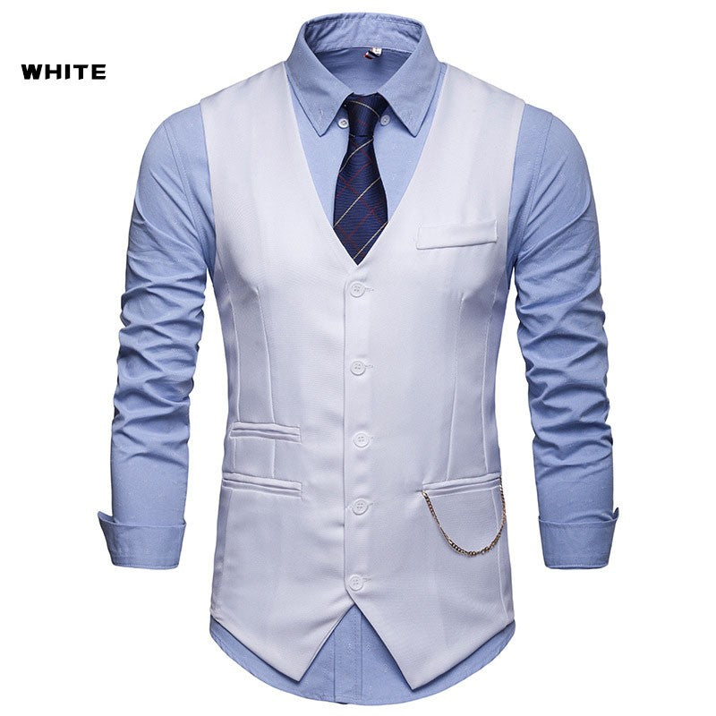 High Quality Men Suit Vest Waistcoat Chain Business Slim Groom Groomsman Wedding Men's Dress Blazer Vests Formal Party V05