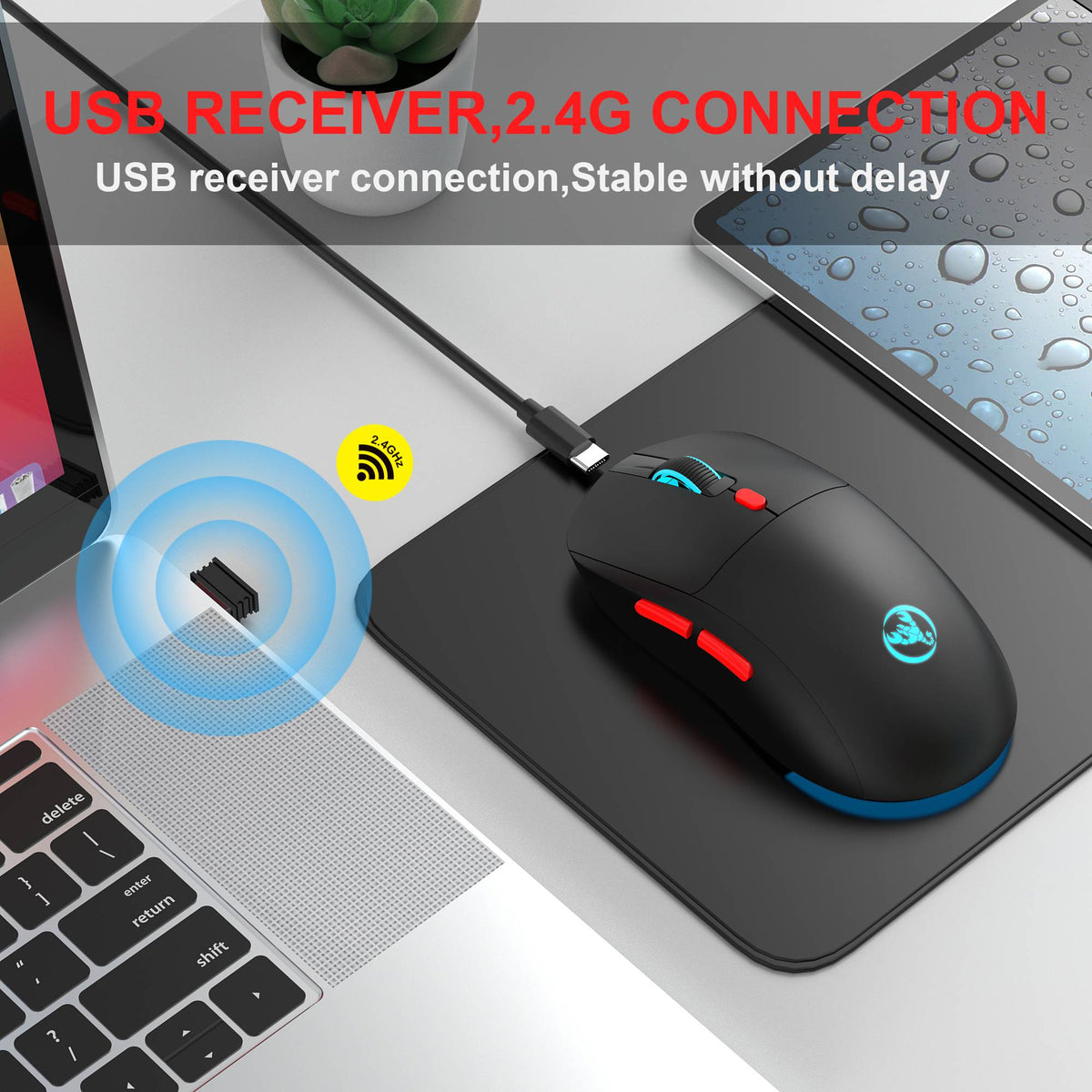 Rechargeable 2.4G USB Wireless Mouse Adjustable 3600dpi 7 Colors RGB Comfortable Mice for Home Office Laptop Computer Gamer