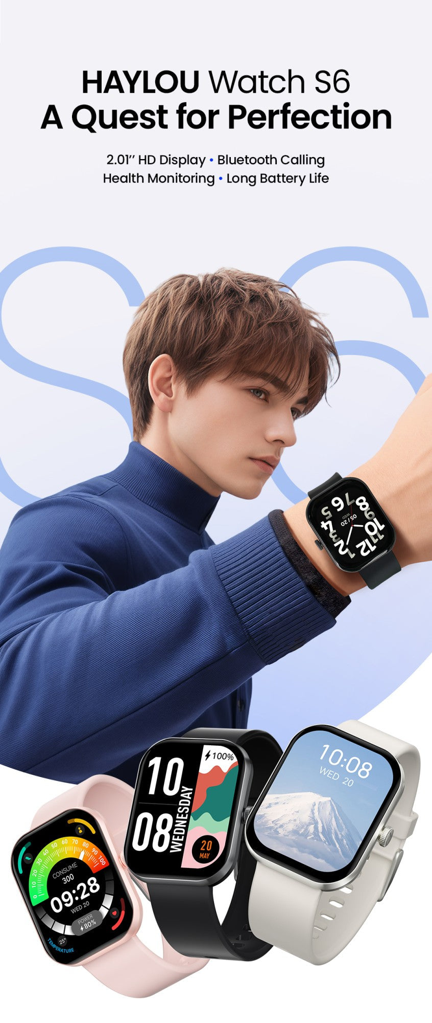 HAYLOU Watch S6 Smartwatch 2.01" HD Display Smart Watch Bluetooth Voice Callings IP68 Waterproof Fitness Tracking Smartwatch