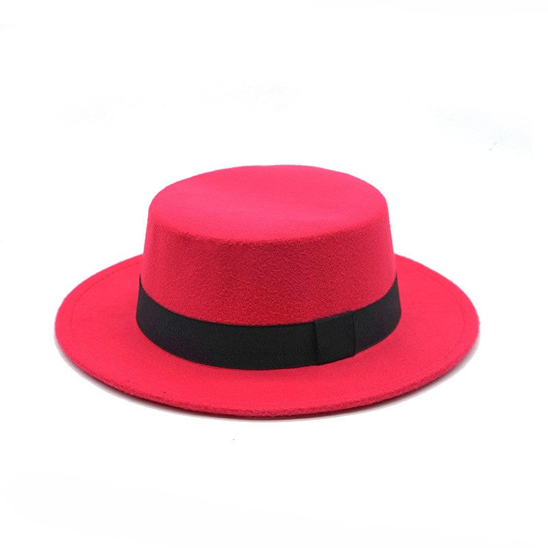 Winter Autumn Fashion Women Men Unisex Wide Brim Panama Hat Autumn Winter Gentleman Elegant Jazz Church Cap Beige Black Red