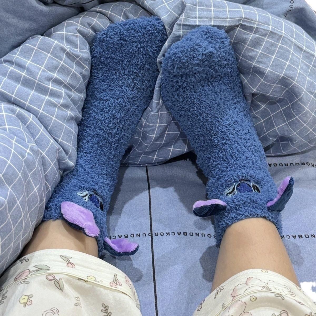 Disney Cute Stitch Cartoon Thermal Socks Coral Fleece Non Slip Floor Socks Cute Housewarming Present Christmas gift Couple socks