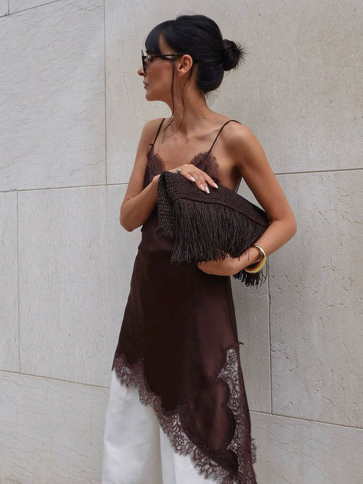 New Lace Mini Spaghetti Strap Dress For Women Irregular Backless Slit Sexy Evening Party Dress Female High Waist Bottom Dresses