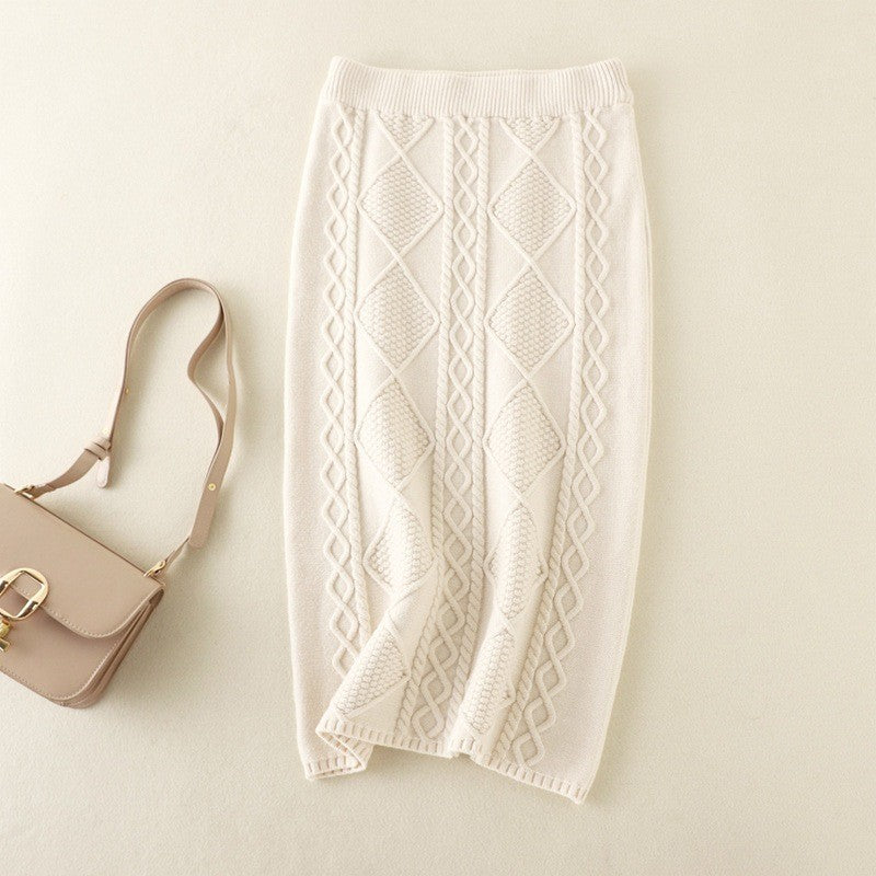 Fall Winter Thick Knitted Slim Skirt Women Casual Elastic High Waist Knitwears Straight Faldas Classic Solid Mid-length Saia New