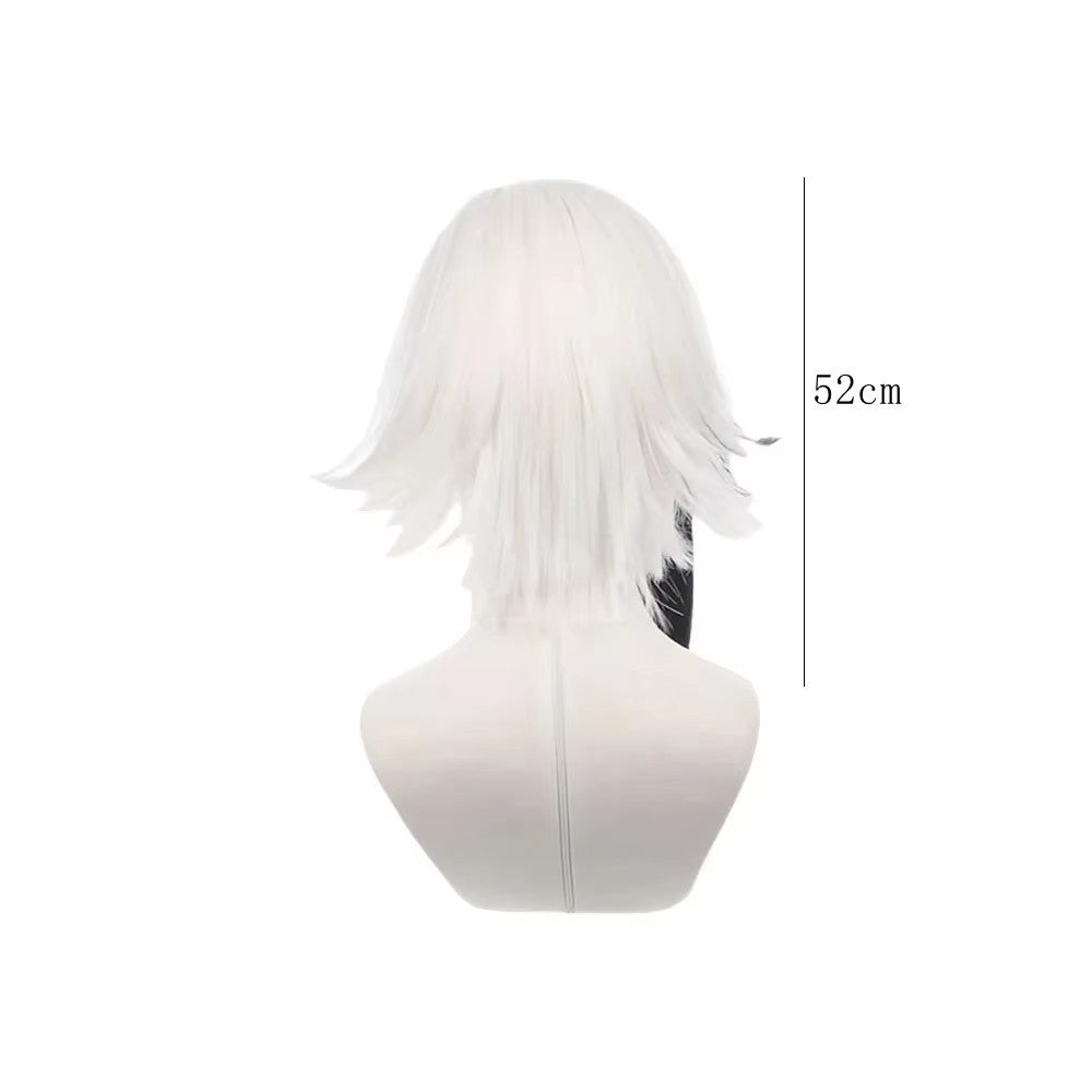 Anime Cosplay Arlecchino Wig Short Straight White Black Synthetic Hair Peluca For Frieren Festival Halloween Props