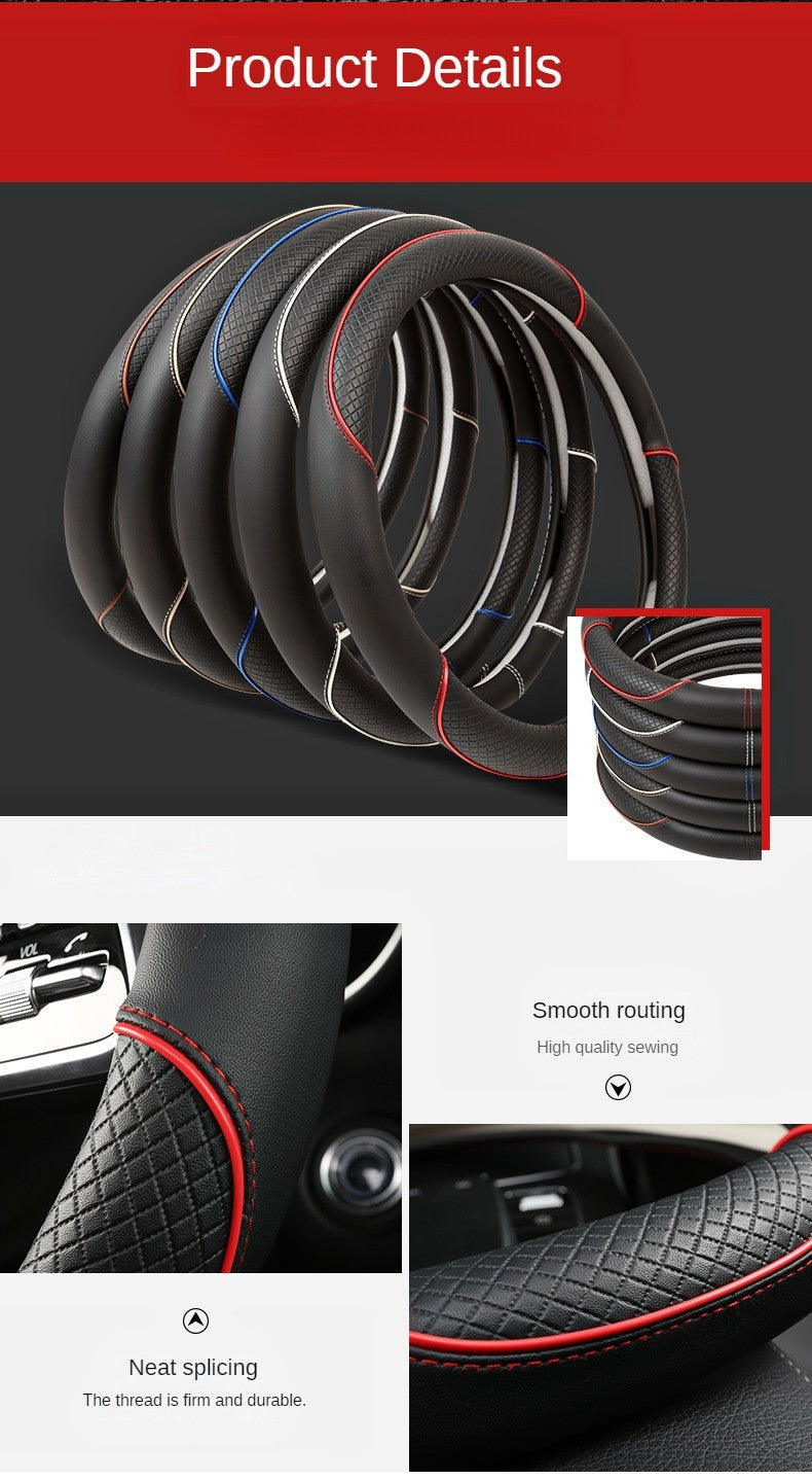 All Seasons Leather Diamond Steering Wheel Cover Universal Fit for 14 .5-15 Inch Durable Leather Cover Anti-Slip Veins Design