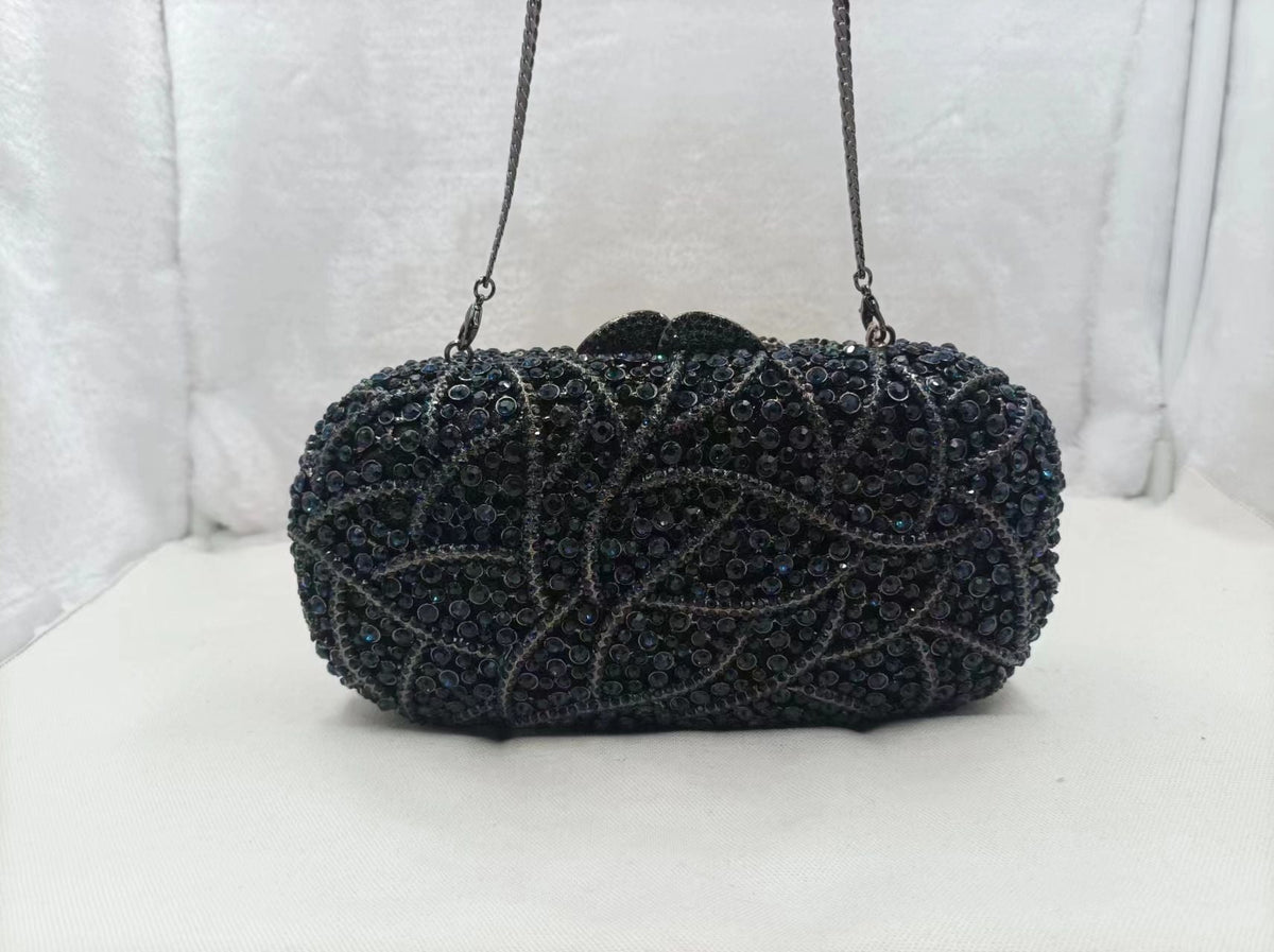 XIYUAN Women Burgundy Stones Evening Bags Crystal Clutch Wedding Party Rhinestone Handbags Bridal Floral Minaudiere Purses Green