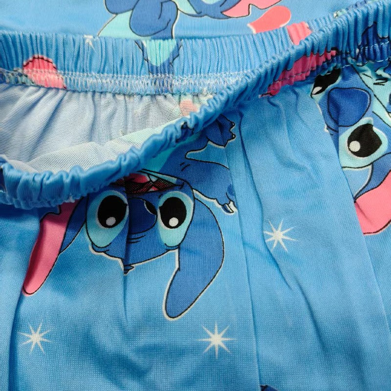 2pcs Stitch Printed Pajama Set for Kids, Long Sleeve Top & Pants, Round Neck, Stitch Home Wear Set for Boys and Girls