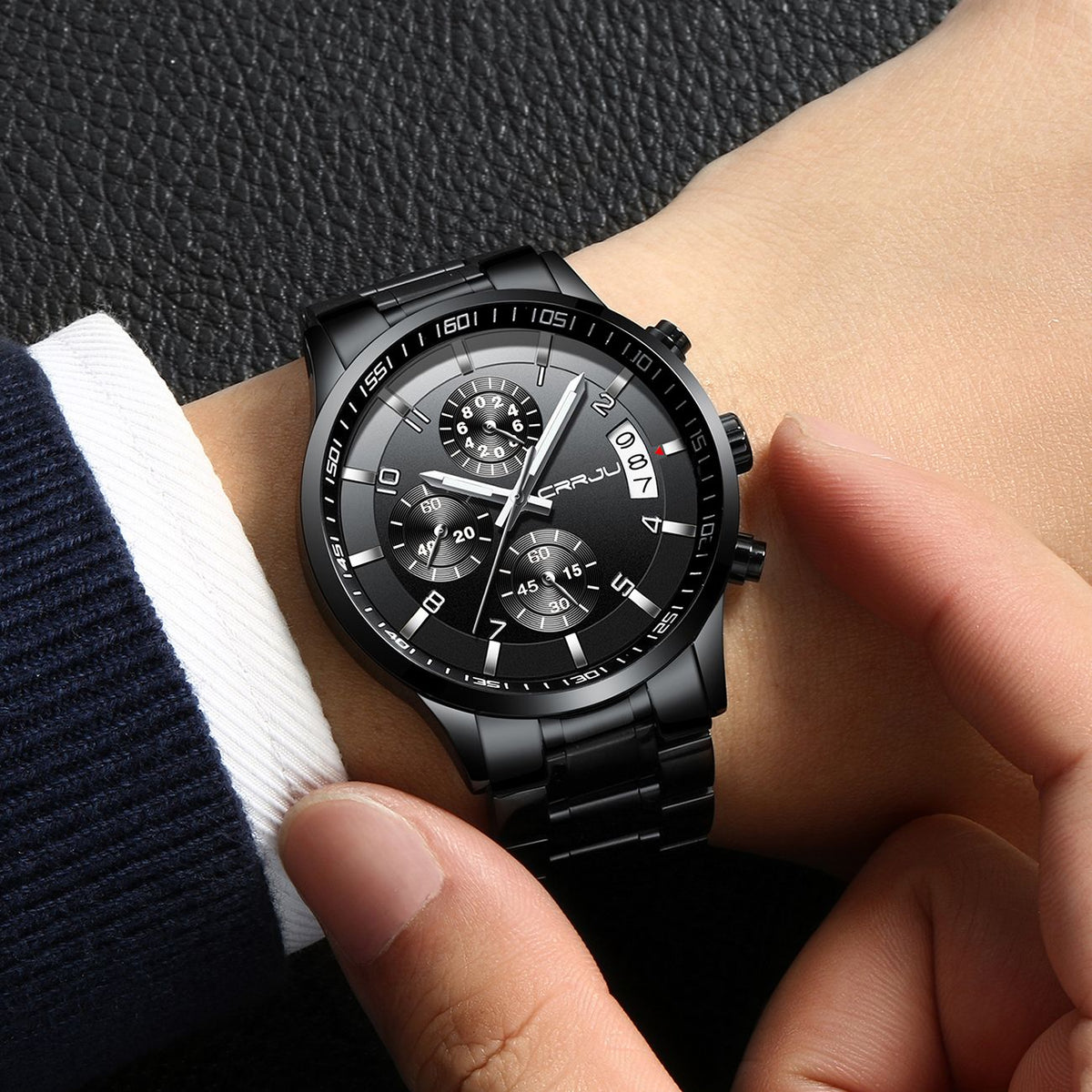 CRRJU Men Quartz Wristwatches Luxury Brand Sporty Chronograph Watches with 316 Stainless Steel Luminous Hands Male Clock Red