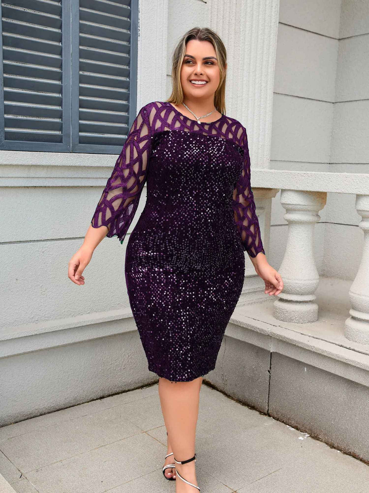 Party Dress Plus Size Ladies Midi Sequin Mesh Long Sleeve Lace Elegant Bodycon L-4XL 5XL Evening Dresses Woman Summer
