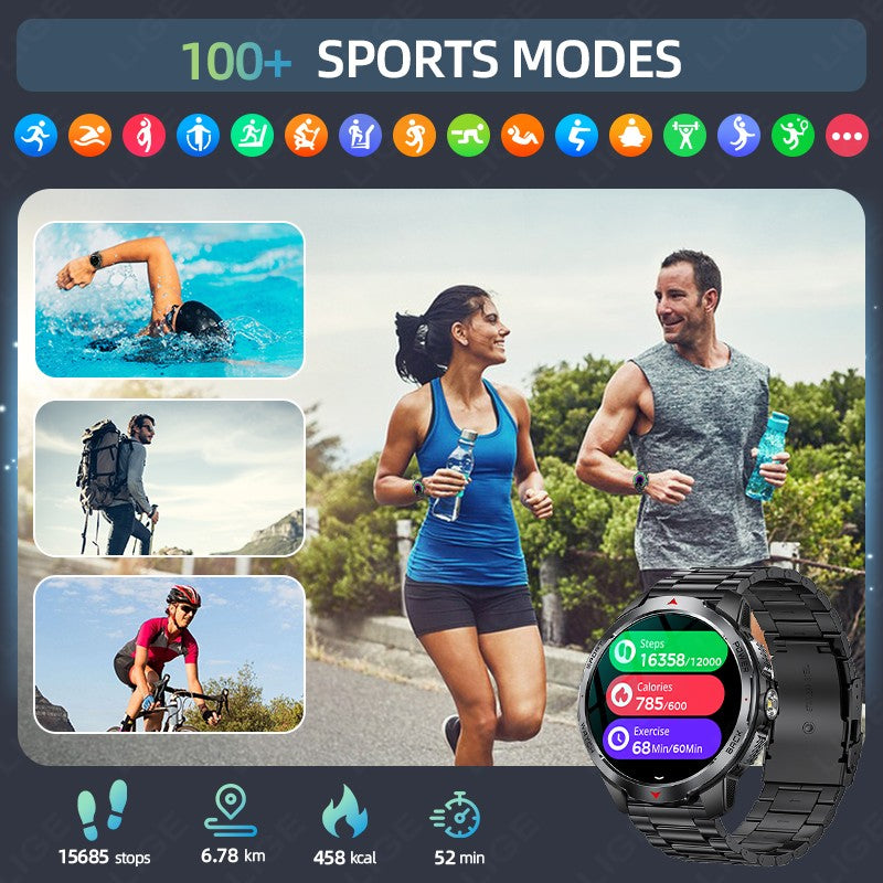 LIGE New Smart Watch Men 1100mah Large Capacity Battery Compass Outdoor 3ATM Waterproof Sports Fitness Bluetooth Call Smartwatch