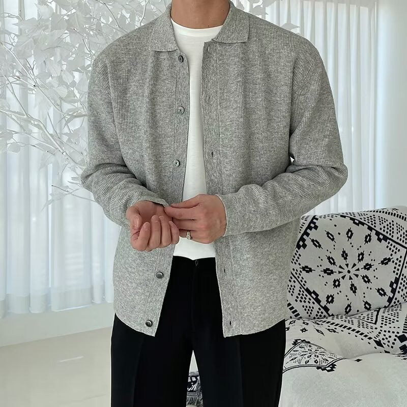 Autumn Winter Men's Knitwear Cardigan Sweater Male Solid Color Turn-Down Collar Sweater Coats Y2K Hip-Hop Streetwear Cardigan